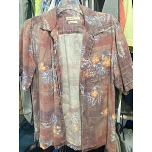 Tommy Bahama Red Multicolor Floral Short Sleeve Silk Cotton Hawaiian Shirt M EUC